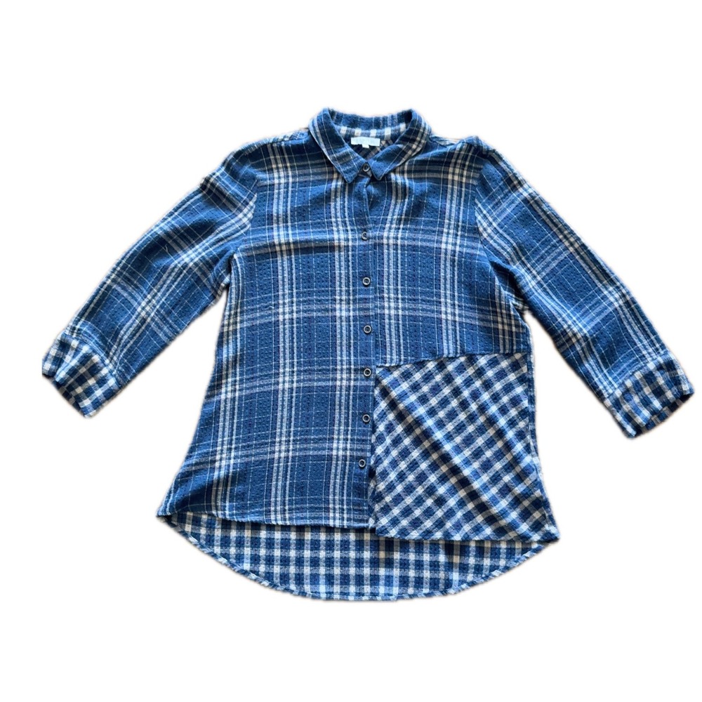 Habitat Clothes to Live In Sz Large Blue Plaid Button Down Shirt Tunic Lagenlook